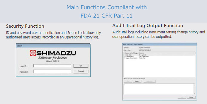 Main functions compliant with FDA 21CFR Part 11